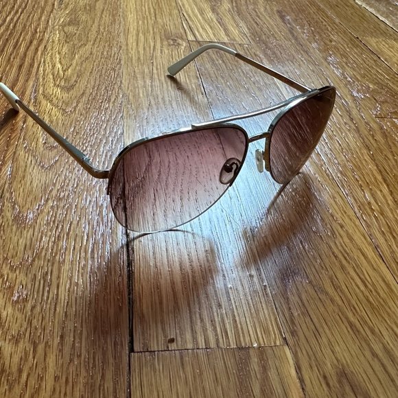 Betsey Johnson Gold and Cream Aviator Sunglasses with Brown Lenses Style BJ23568 - Picture 3 of 5